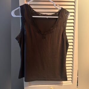 Elegant Black Lace Trim Women's Top